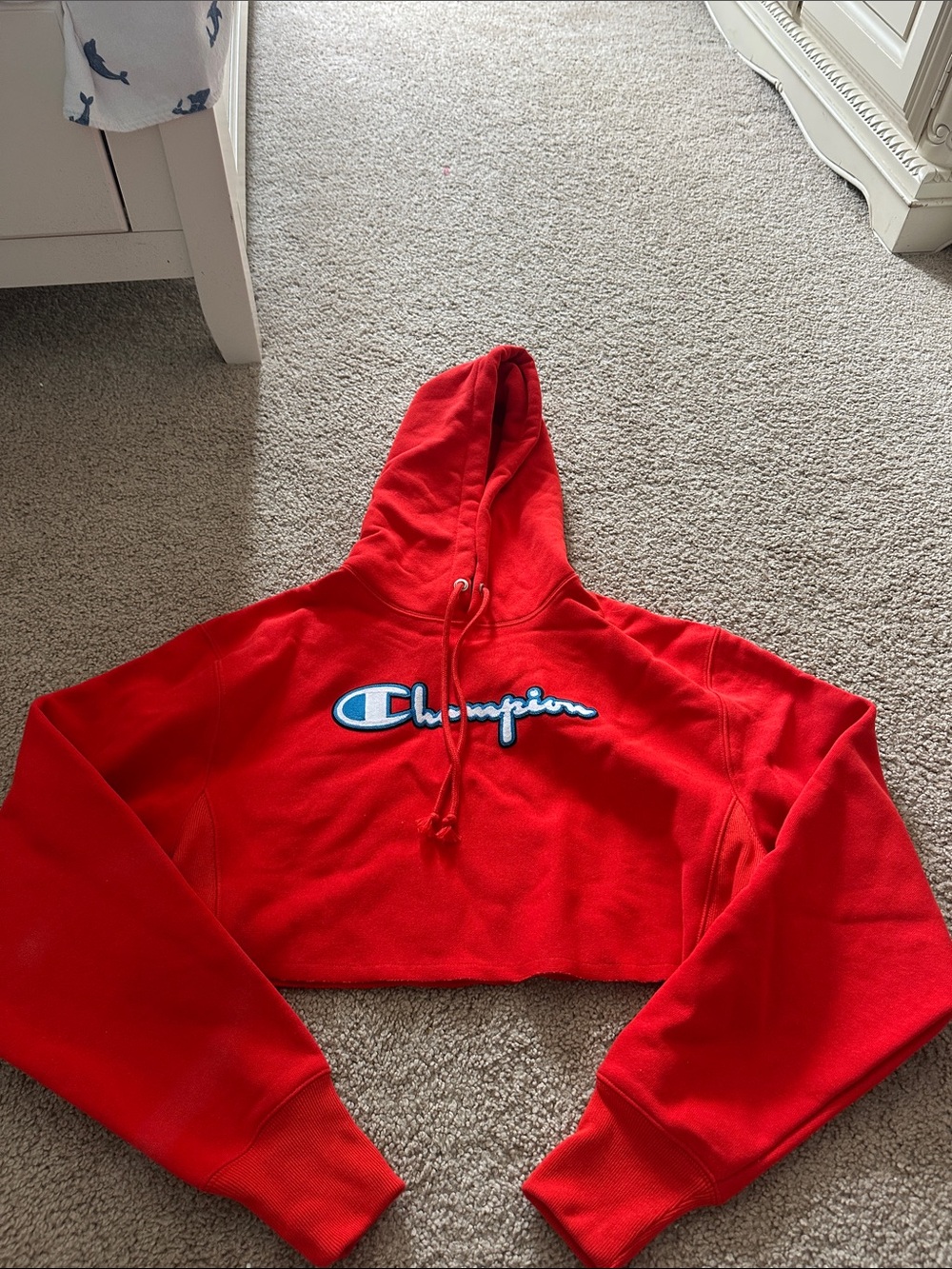 Champion Bright Red Cropped Hoodie with Script Logo